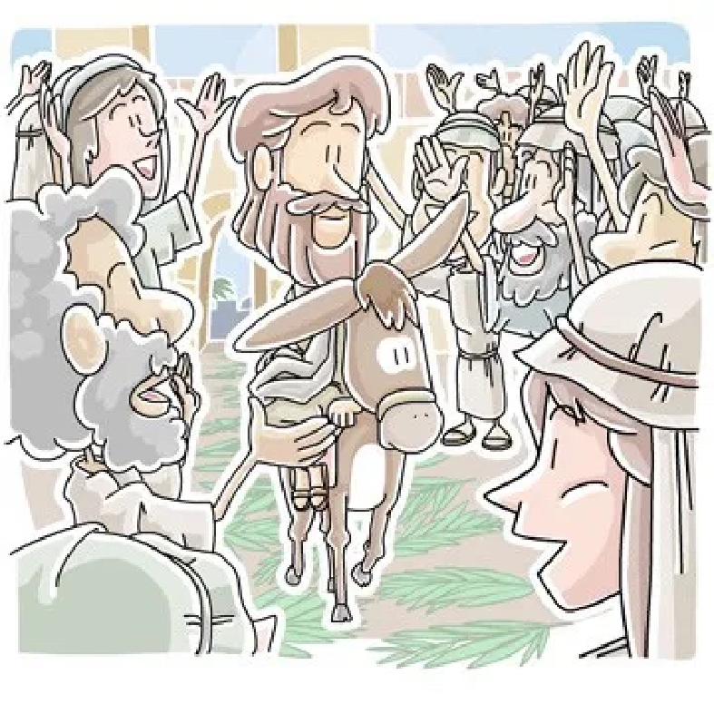 Jesus coming into the city on a donkey