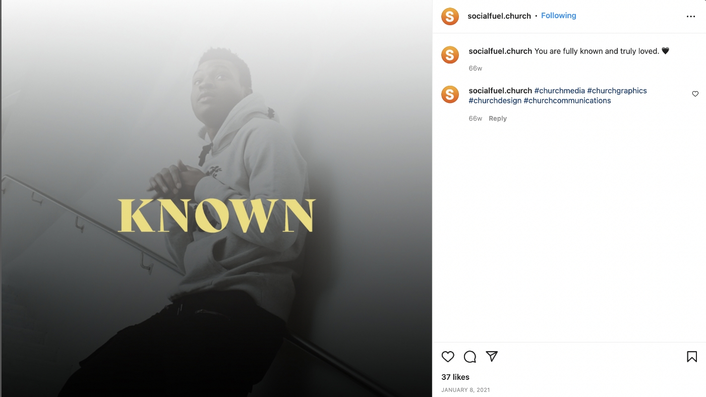 Church instagram post using hashtags