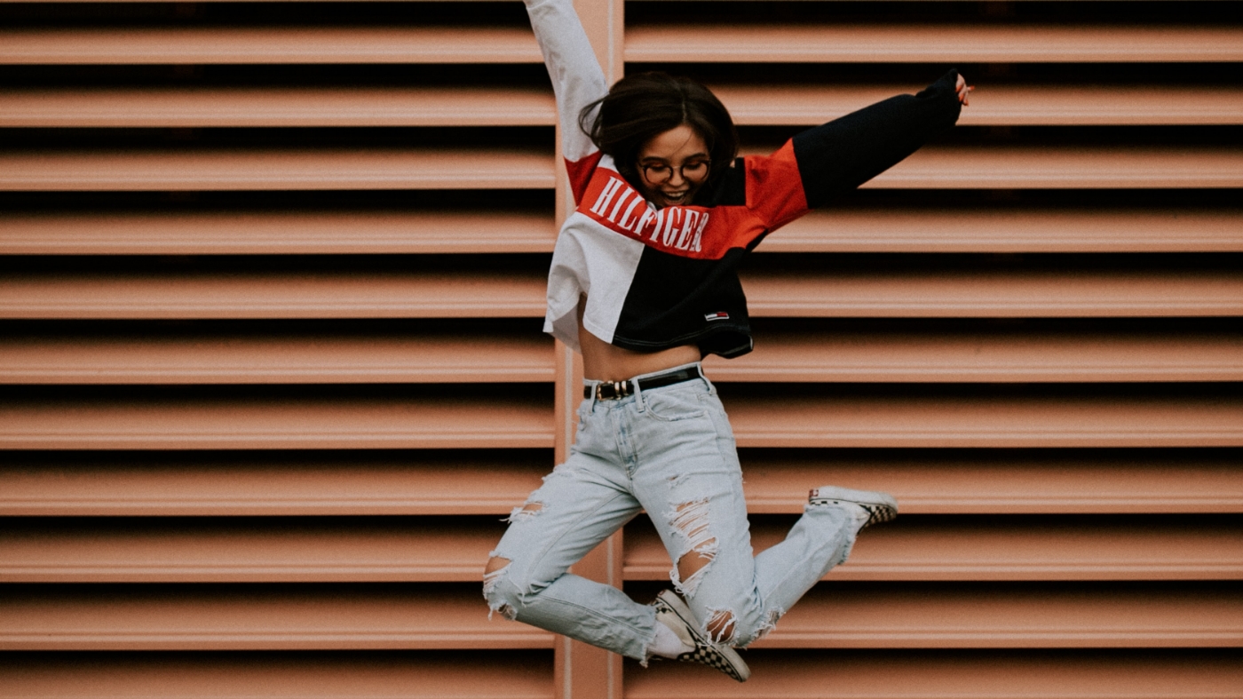 Girl jumping in the air