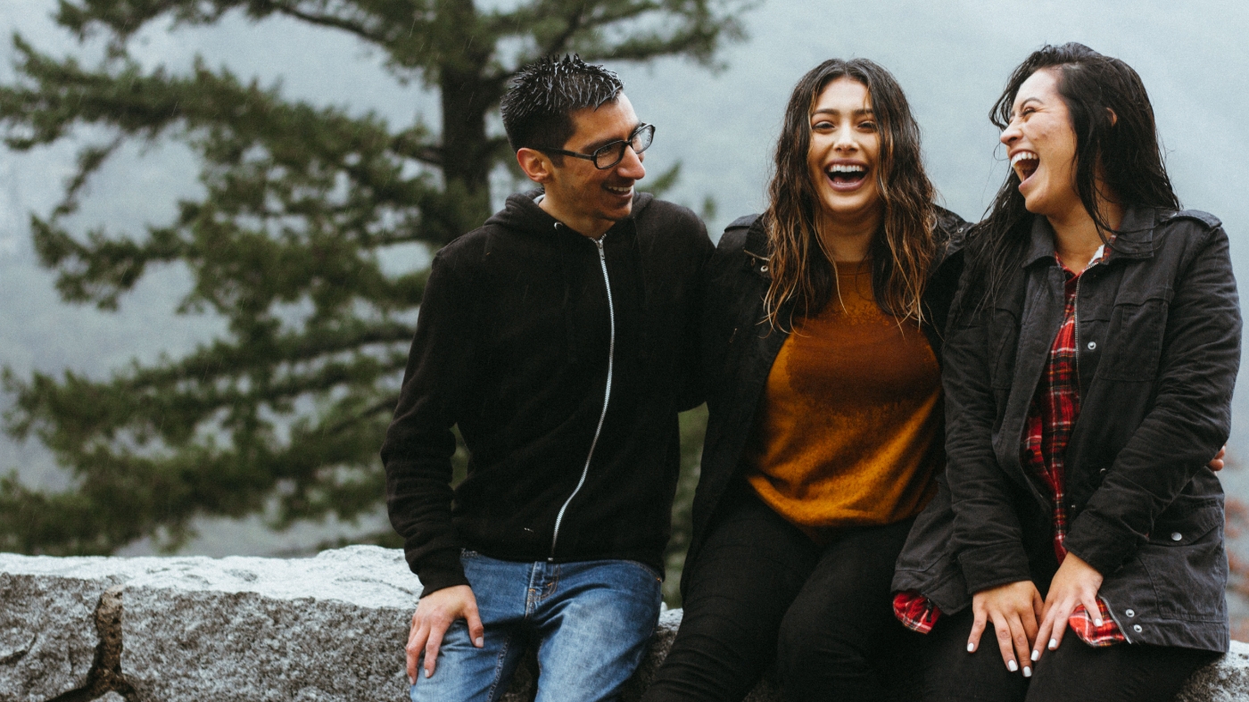 Team having fun together out in nature