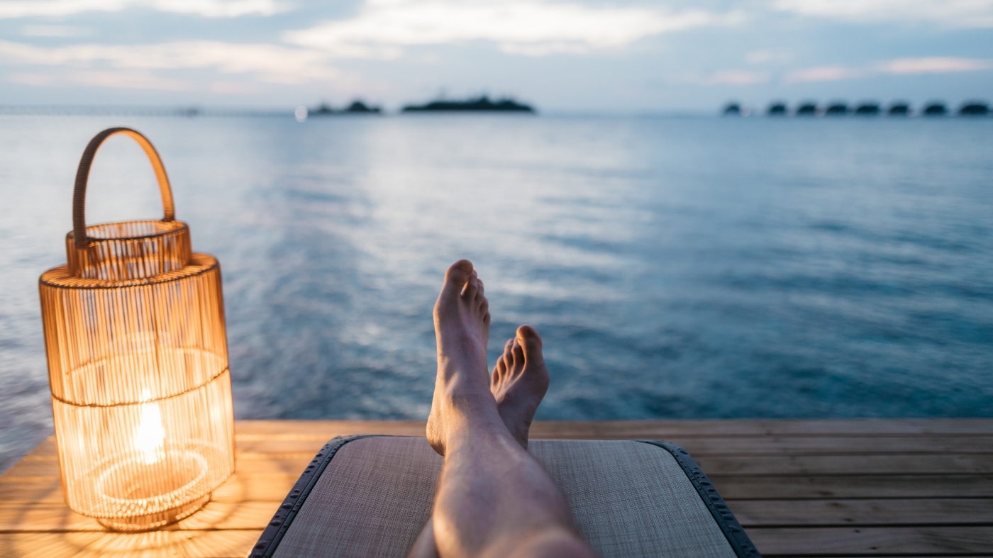 Relaxing on a dock by the lake