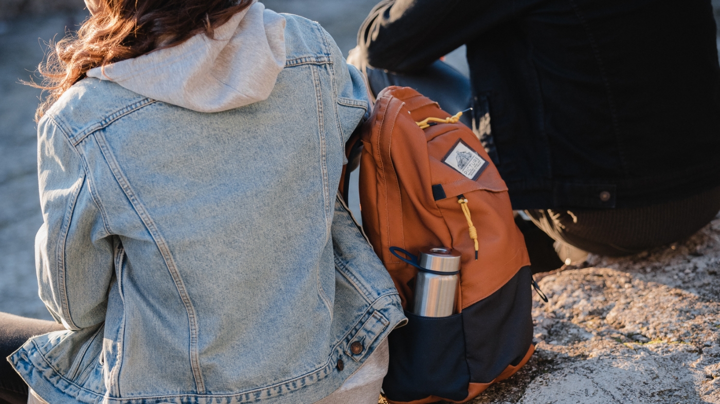 Girl wearing her new book bag
