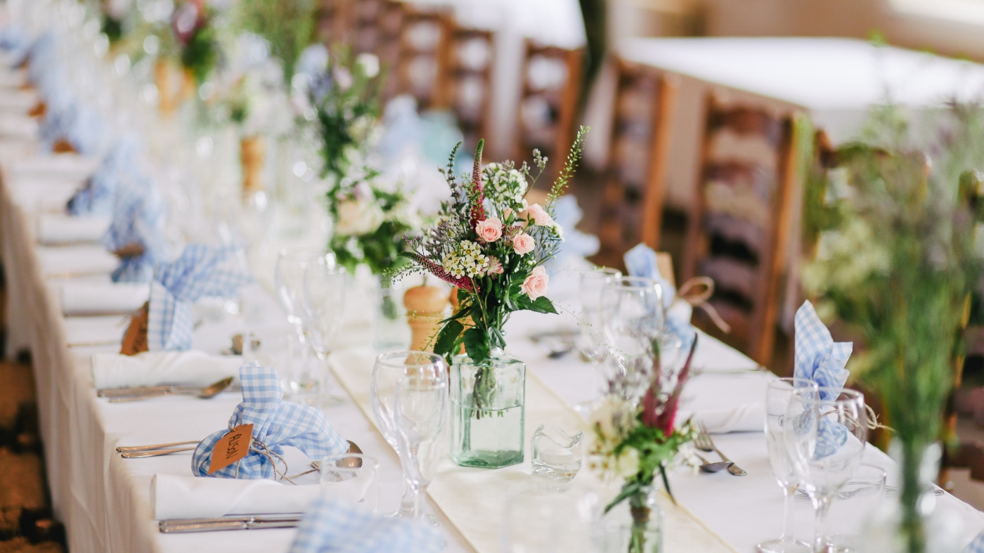 Long dinner table set