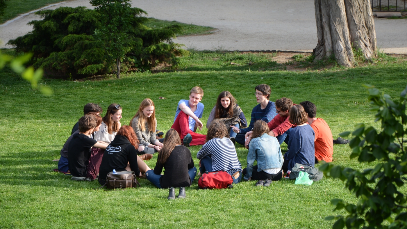 Small church group conversation outside