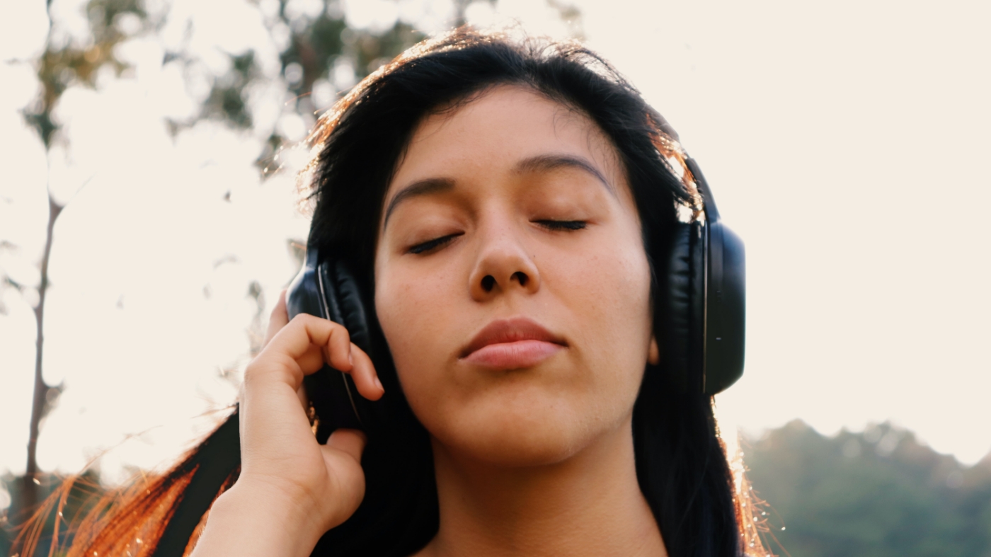Woman listening to a christian audio book