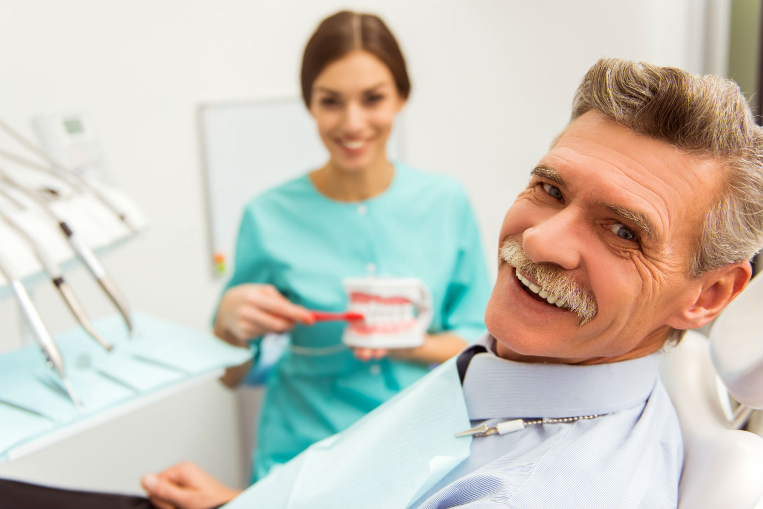 with dentures and smiling!