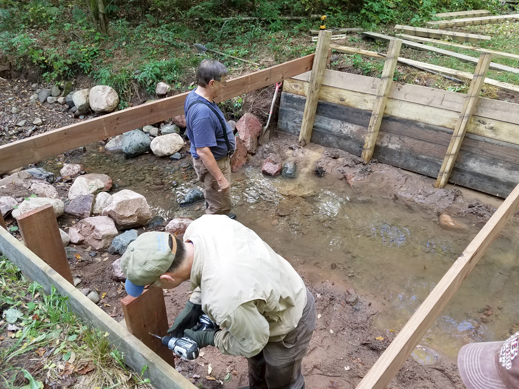 summer 2016 showing initial phases of bridge repair near #25 on the Blue Hills Trail