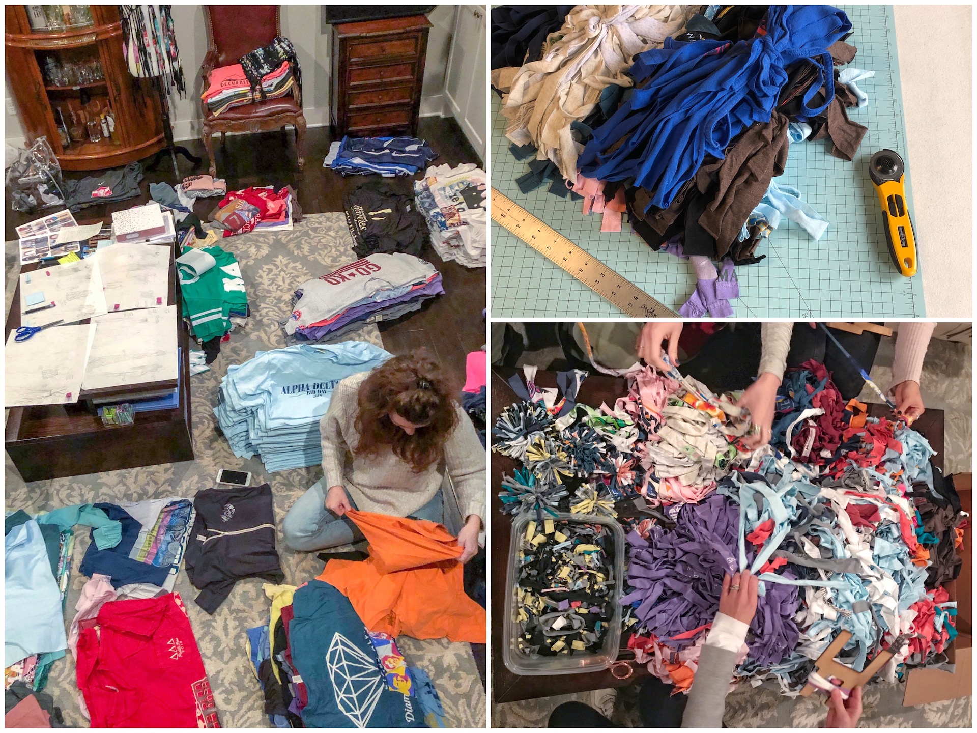 Process of cutting and sorting test print shirts