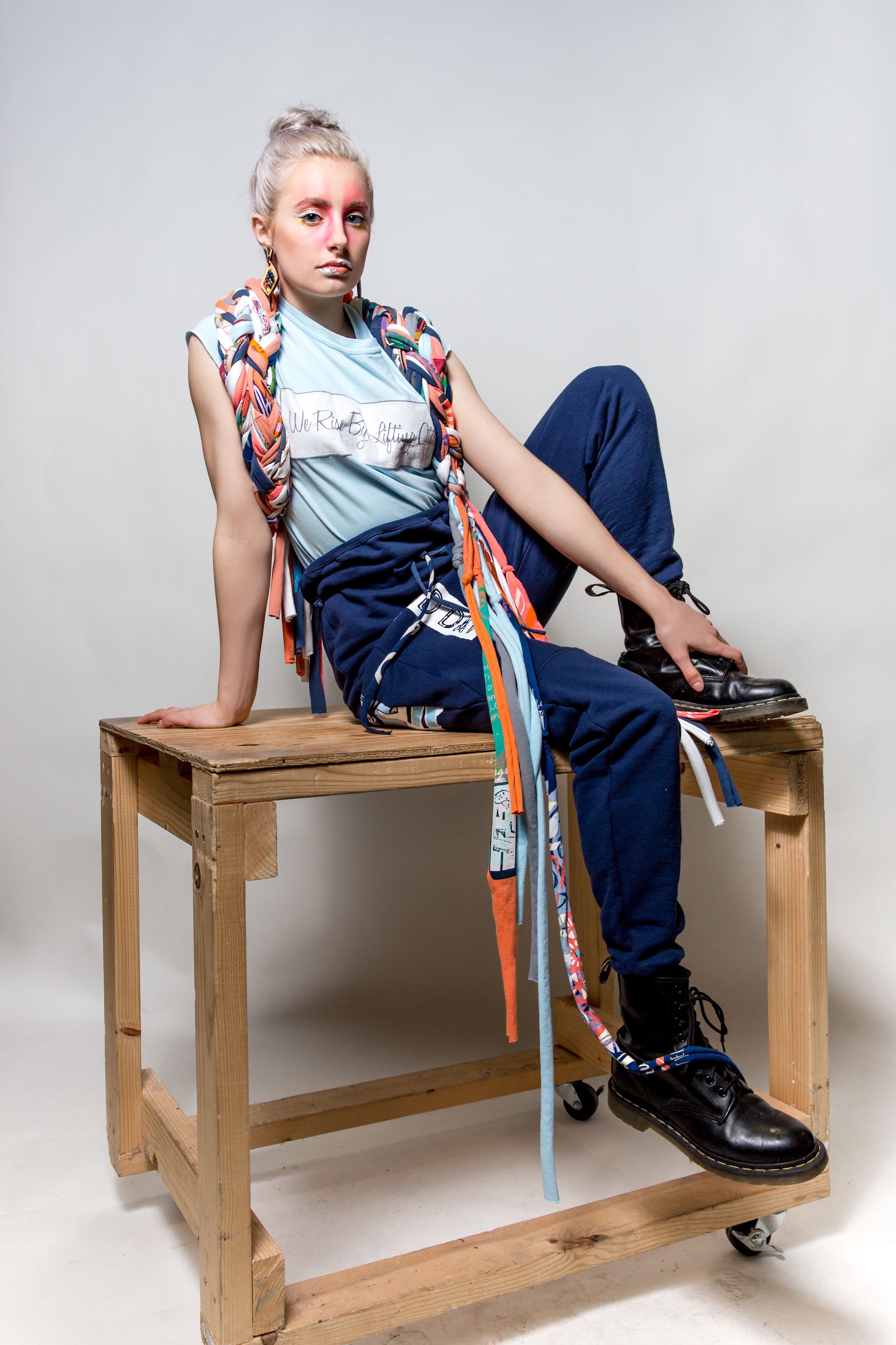 Large Braided Vest upcycled from test print t-shirts