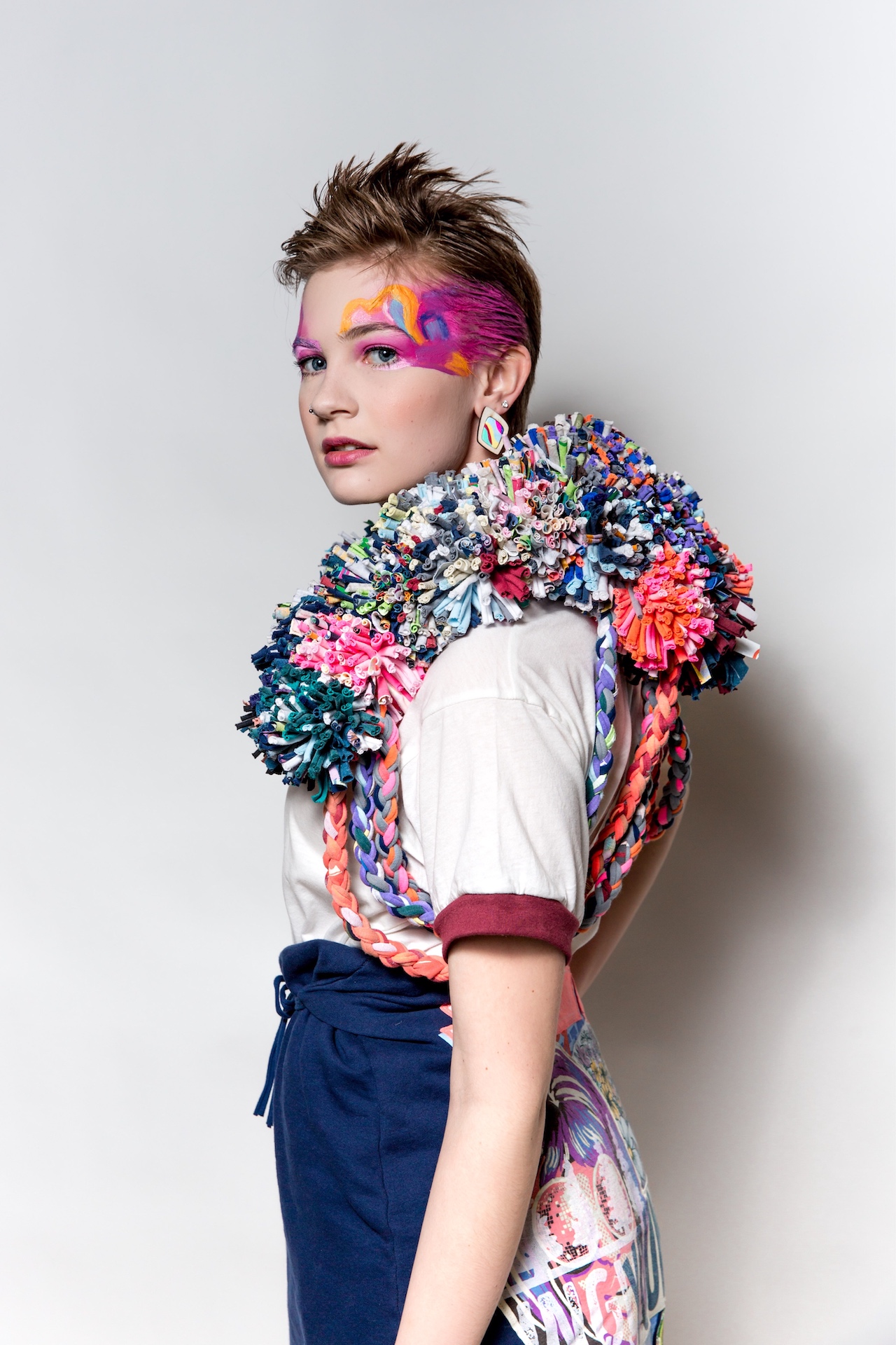 Pom Pom Vest made from cutup t-shirts