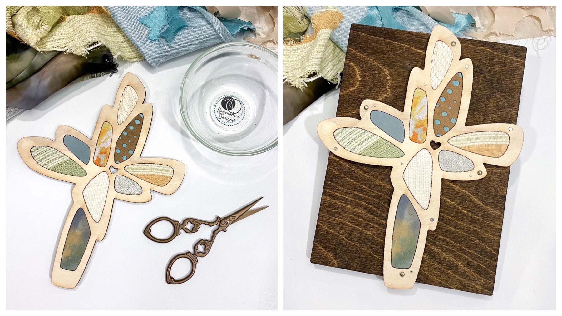 DIY art kit craft project - textile and wood cross