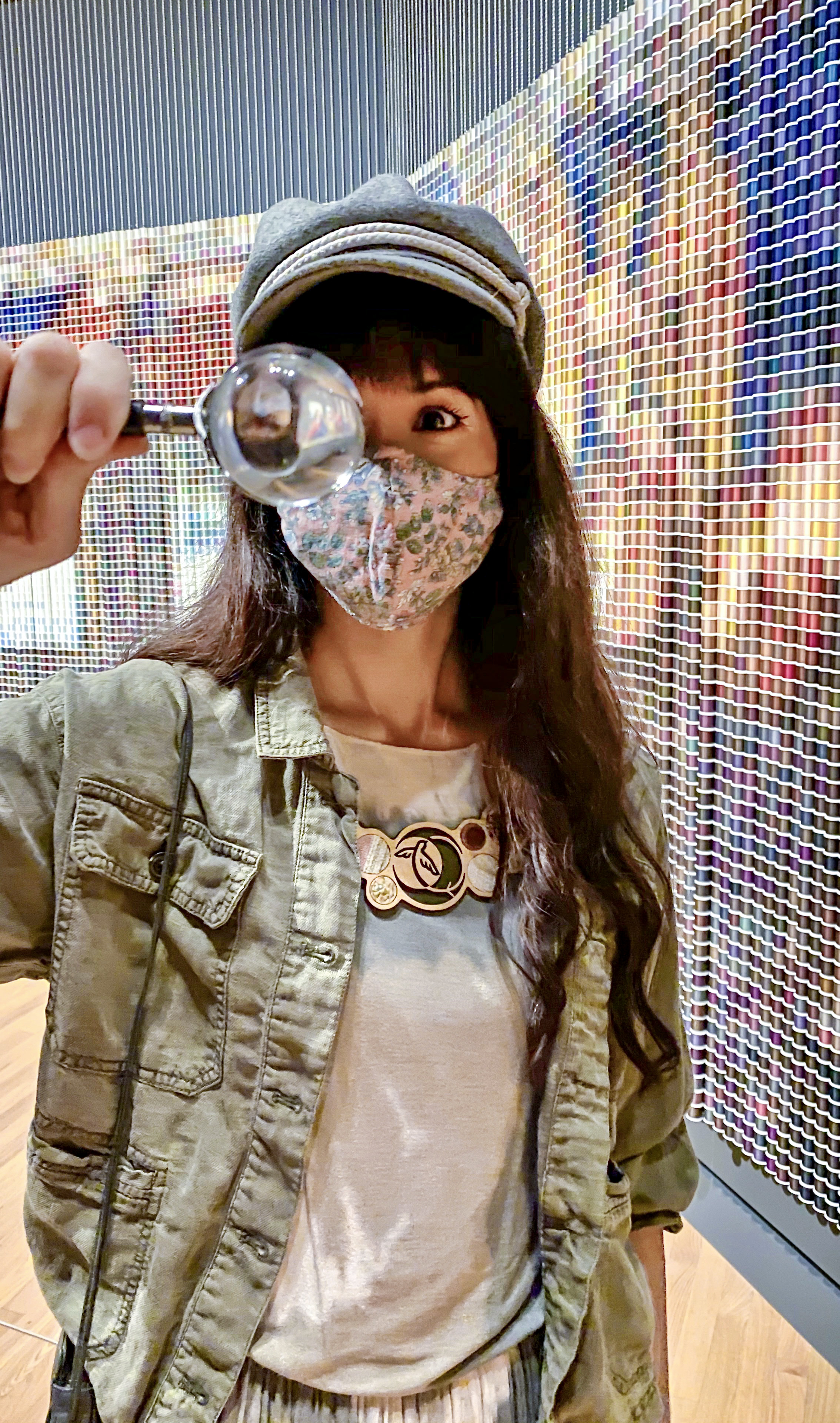 Alyssa Bird wearing Regenerous Designs accessories at Crystal Bridges Art Museum in Bentonville, AR