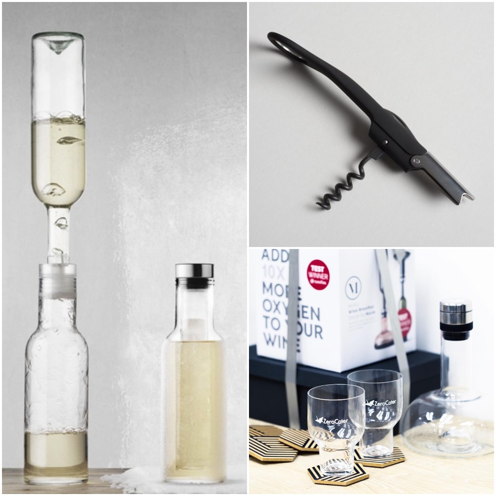Cool Breather Carafe - stackable glass cups - corkscrew