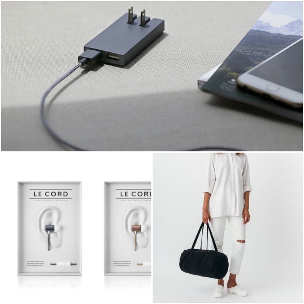 Baggu Canvas Duffel - Le Cord headphones - Smart Native Union Charger