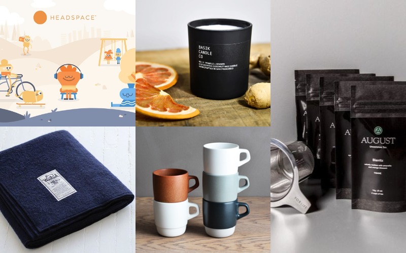 Woolrich Atlas Blanket, August Tea Flavor Kit, Kinto Stacking Mug Set, Headspace Guided Meditation Gift Card, Basik Scented Candle