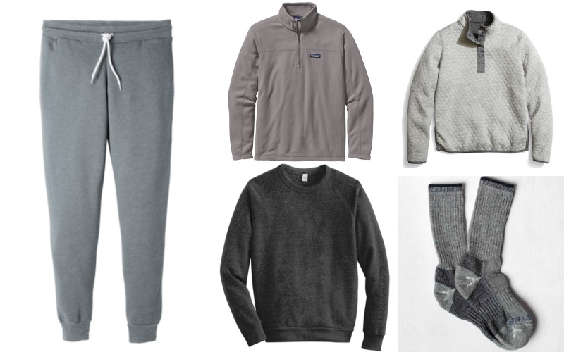 B&C Unisex Joggers, Patagonia Micro D ¼ Zip Pullover, Marine Layer Quilted Pullover, Alternative Eco Sweatshirt, United by Blue Trail Socks