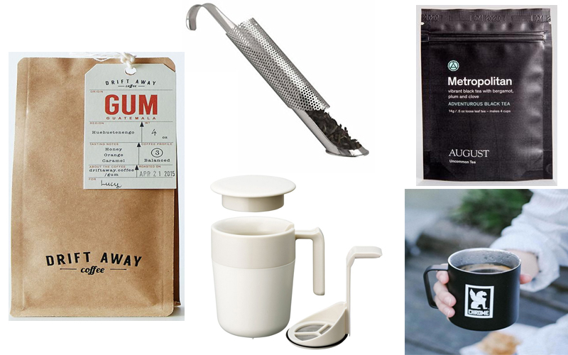 Drift Away Coffee 4oz, Tea Stick Infuser, August Tea Mini, French Press Mug, Miir Drinkware Camp Cup
