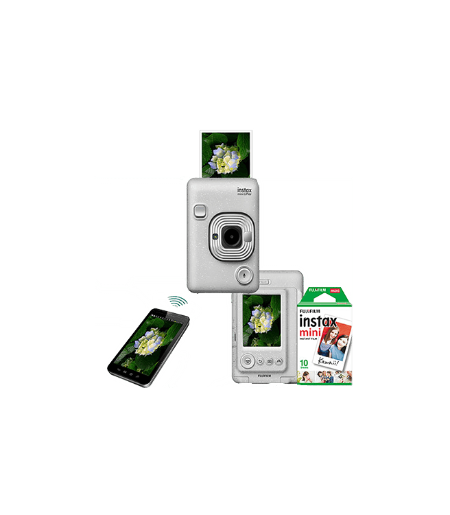 Fujifilm Instax Mini LiPlay Hybrid Camera w/ 10pk Film Stone White