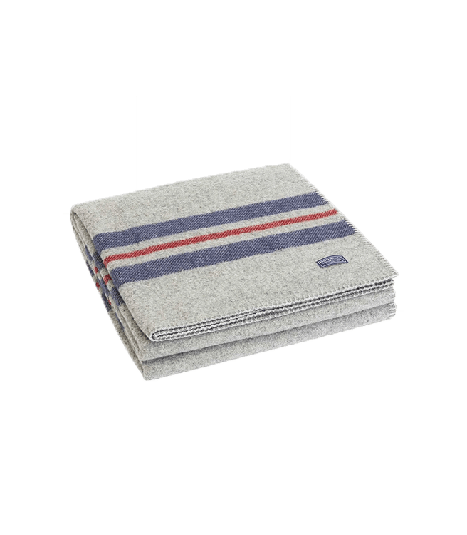 Faribault Woolen Mill Co. Cabin Wool Throw - Heather Gray Navy Red