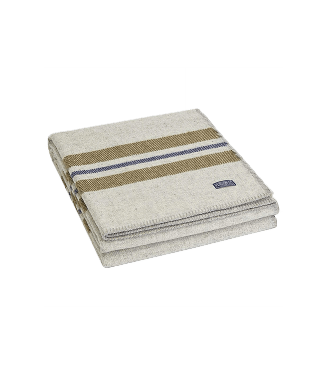 Faribault Woolen Mill Co. Cabin Wool Throw - Olive Heather Gray Navy