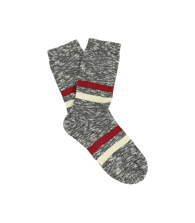 Escuyer Women's Melange Stripes Socks - Black / Brick / Ecru