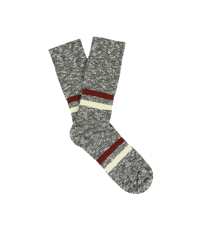 Escuyer Men's Melange Stripes Socks - Black / Rust / Ecru