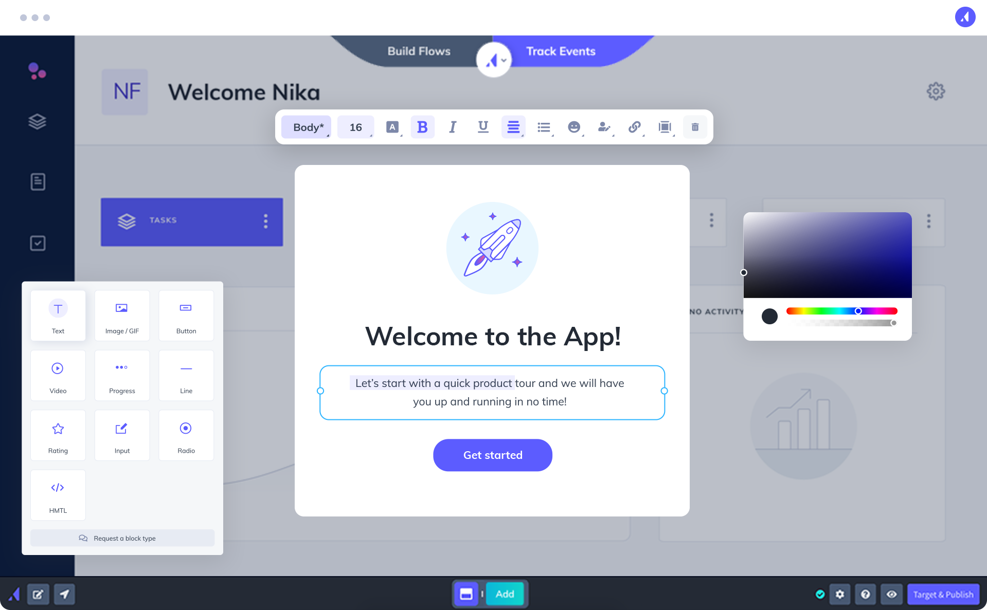 Picture showing the Appcues Builder and WYSIWYG
