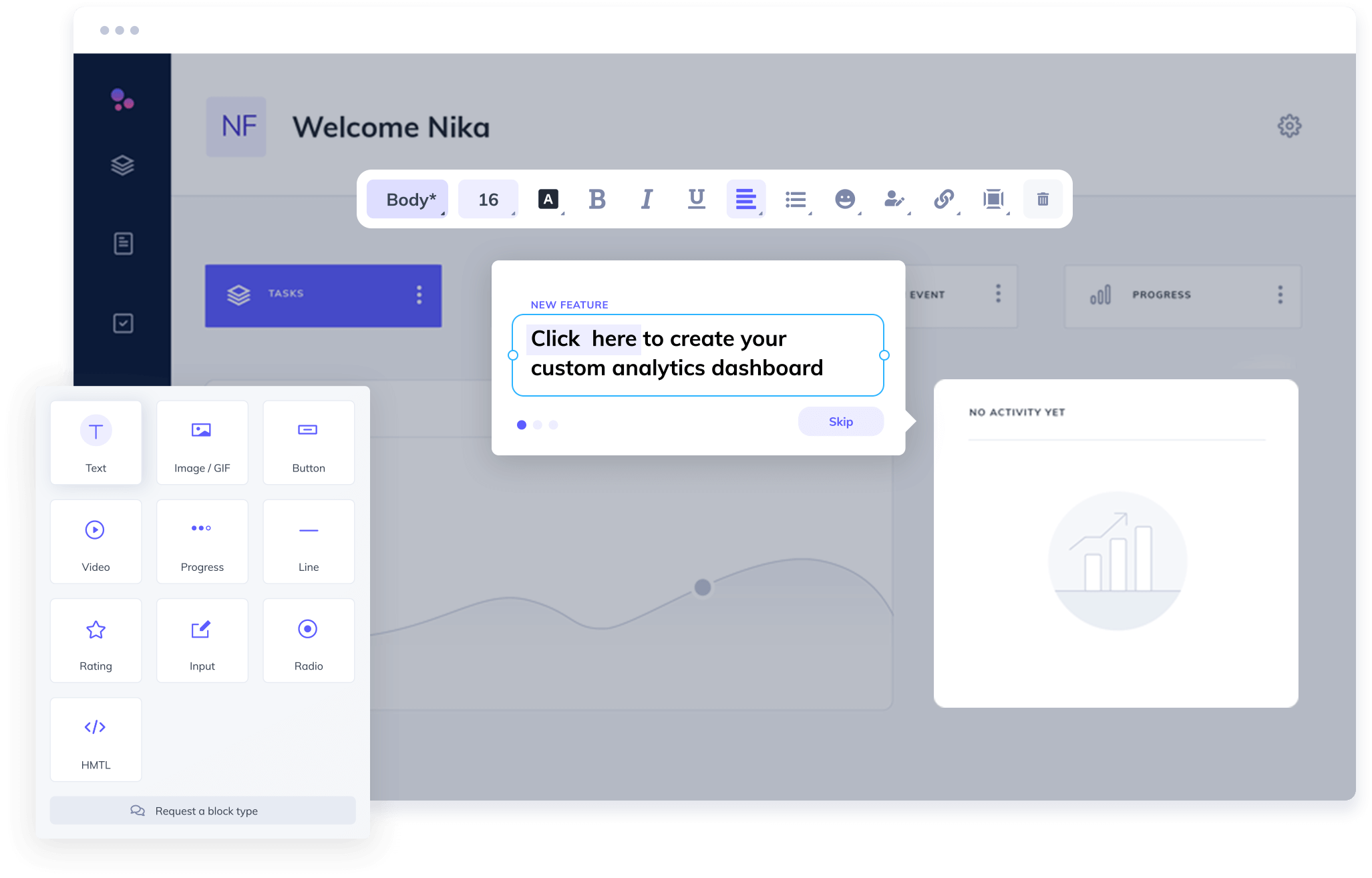 Image of how easy it is to create a tooltip using the Appcues WYSIWYG style builder