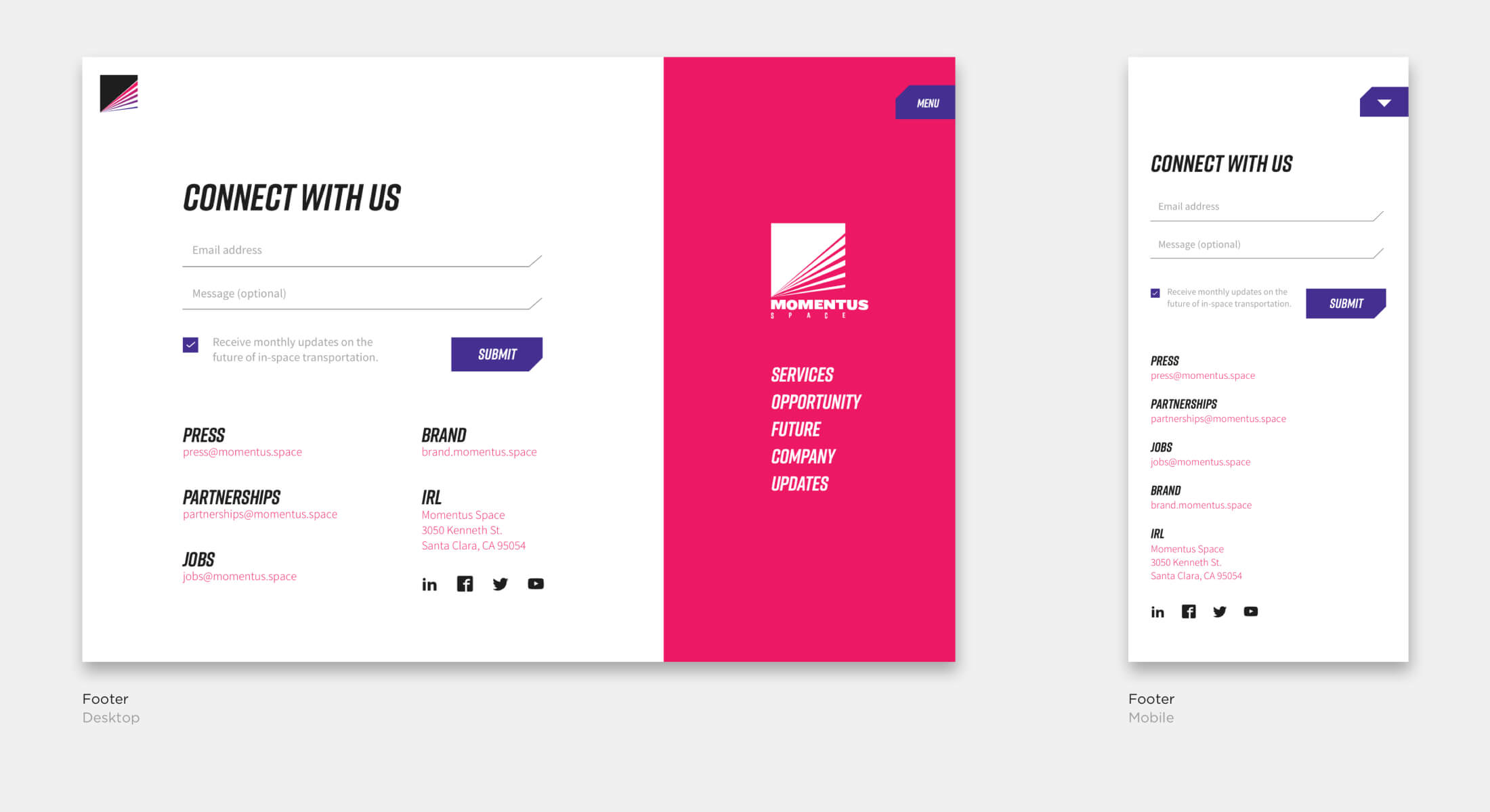 Email collection module in the footer.