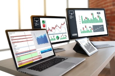 Screens with graphics and data