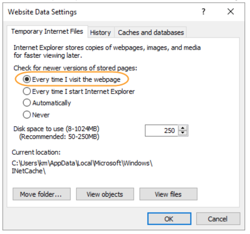 Disable Caching Internet Explorer 11