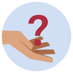A question mark floating on top of a hand