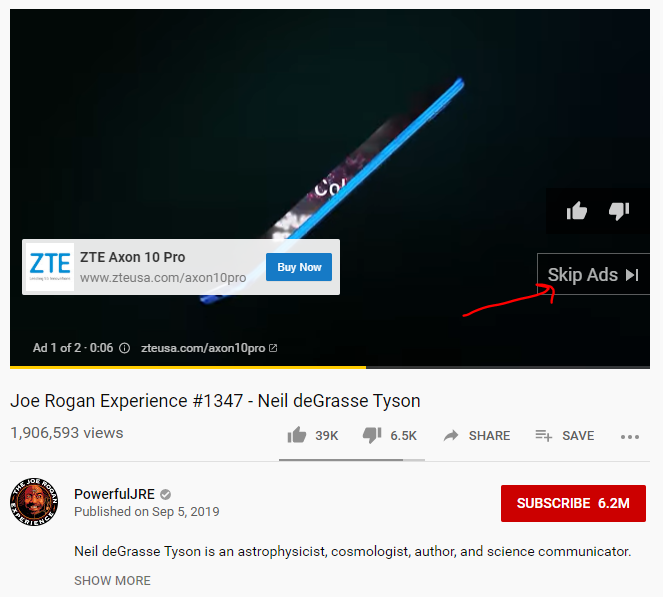 TrueView in-stream video ad