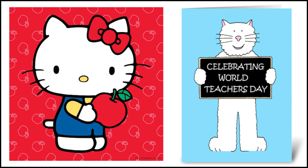 Hello Kitty and a generic white cat on greeting cards.