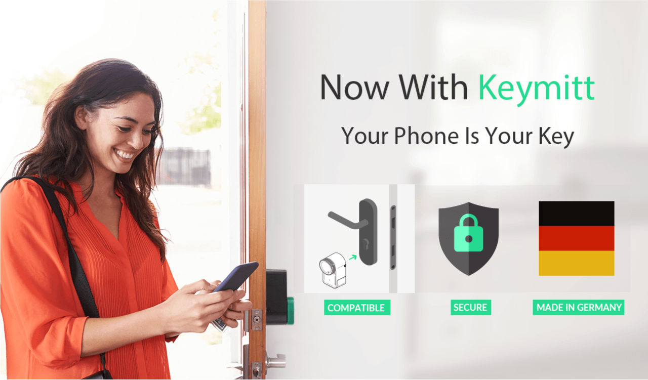 girl with smartphone and smart lock