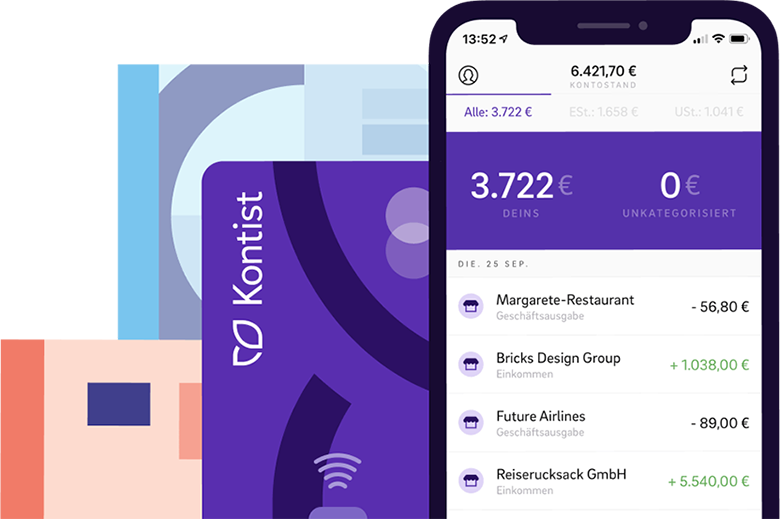 Illustration Kontist App auf Smartphone mit Kontoübersicht
