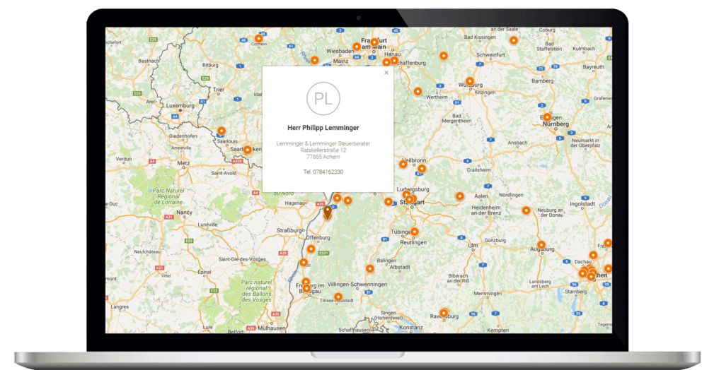 Screen lexRocket Steuerberatersuche