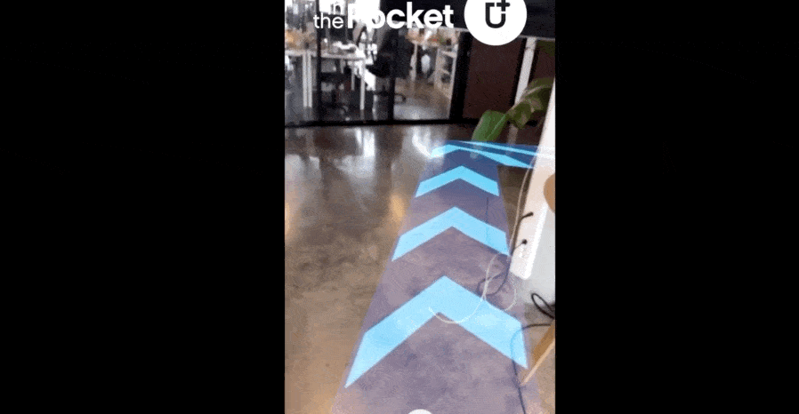 Wayfinding markers on the floor being shown trough AR