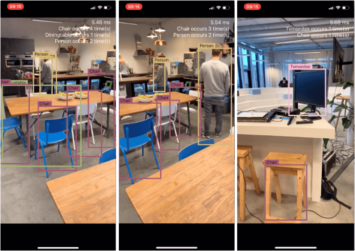 The prediction by the program on iPhone XS of the items in the company kitchen