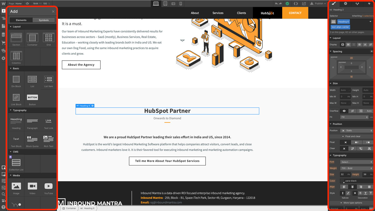 webflow designer interface