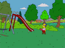 GIF of Milhouse from The Simpsons playing Frizbee by himself.