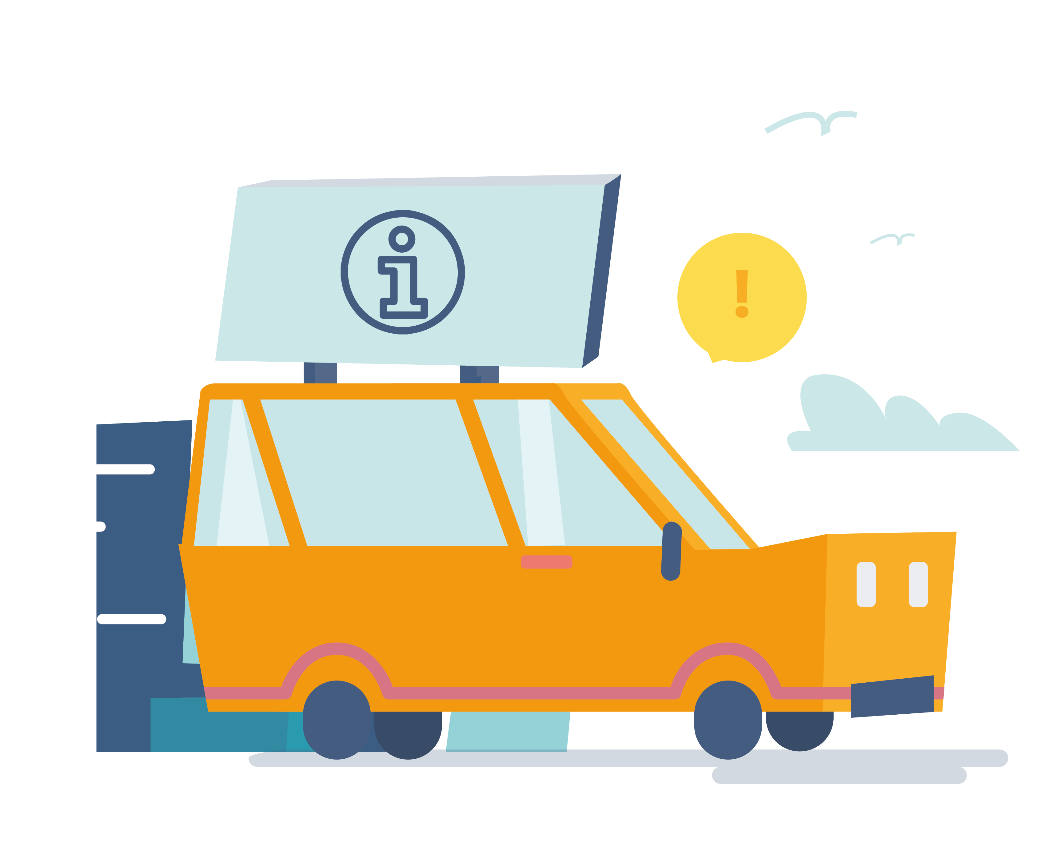 car with information sign