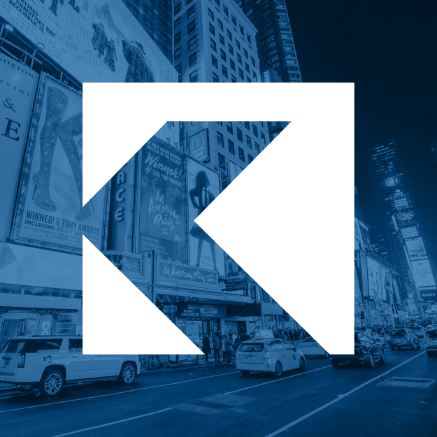City street with large K logo over it