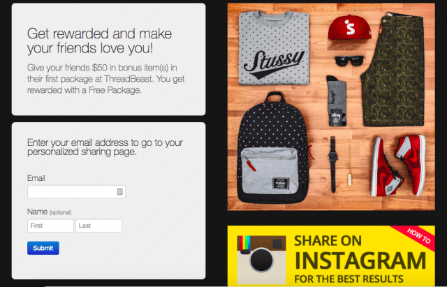 Threadbeast offers an exclusive free package as a referral reward