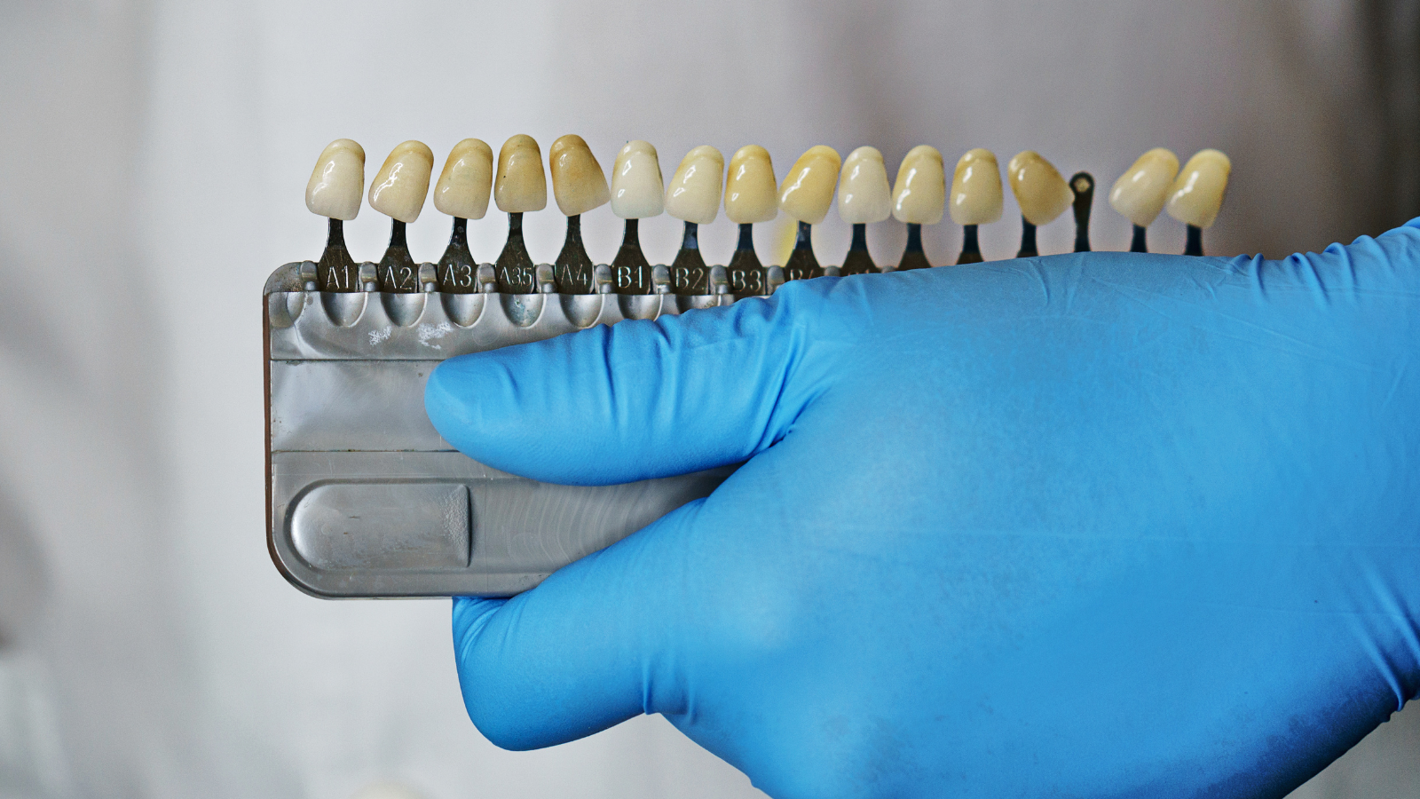 dentist holding set of teeth crowns
