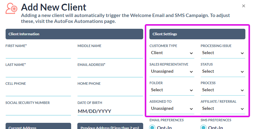 Adding New Client Manually