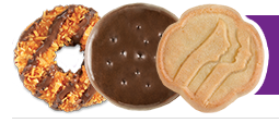Three Girl Scout cookies in a line.