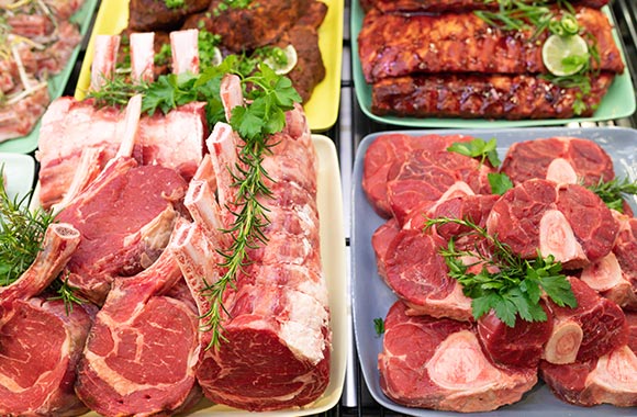 Beef cuts in butcher counter