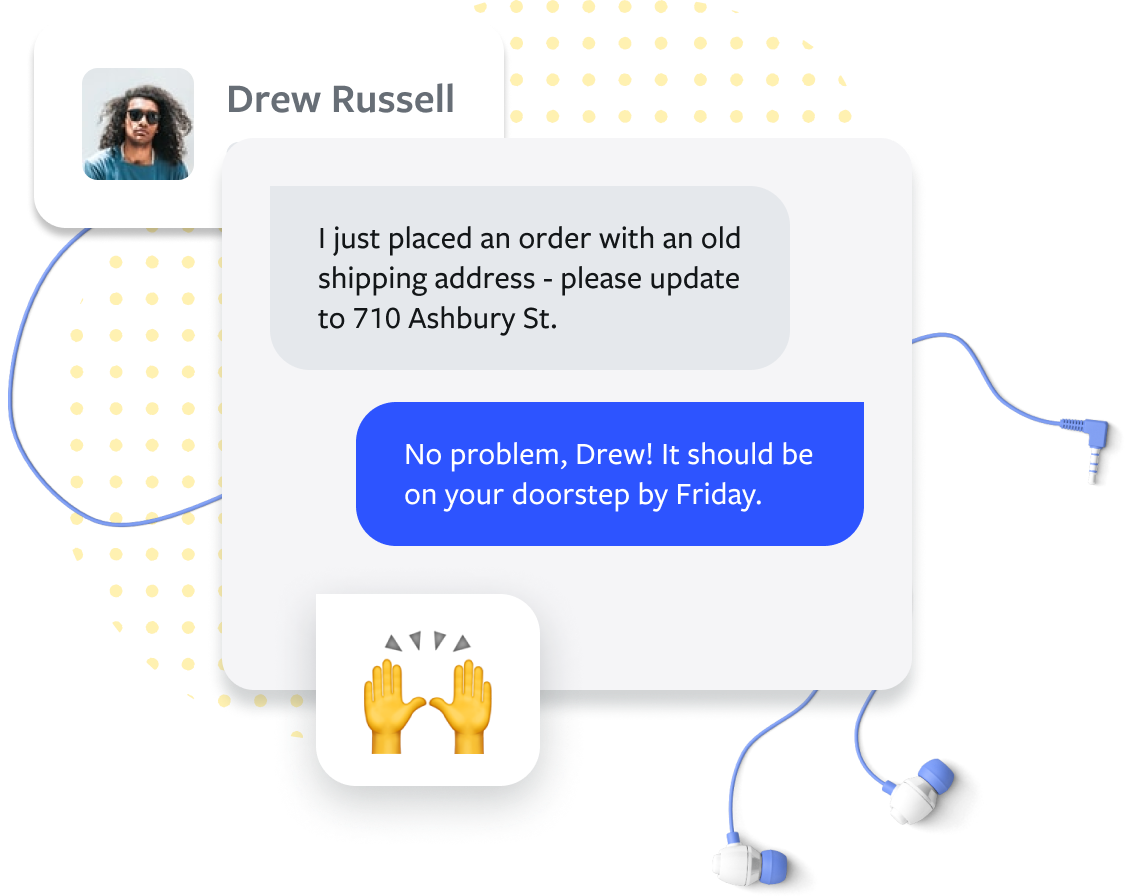 A Textline conversation between customer and agent confirming address change