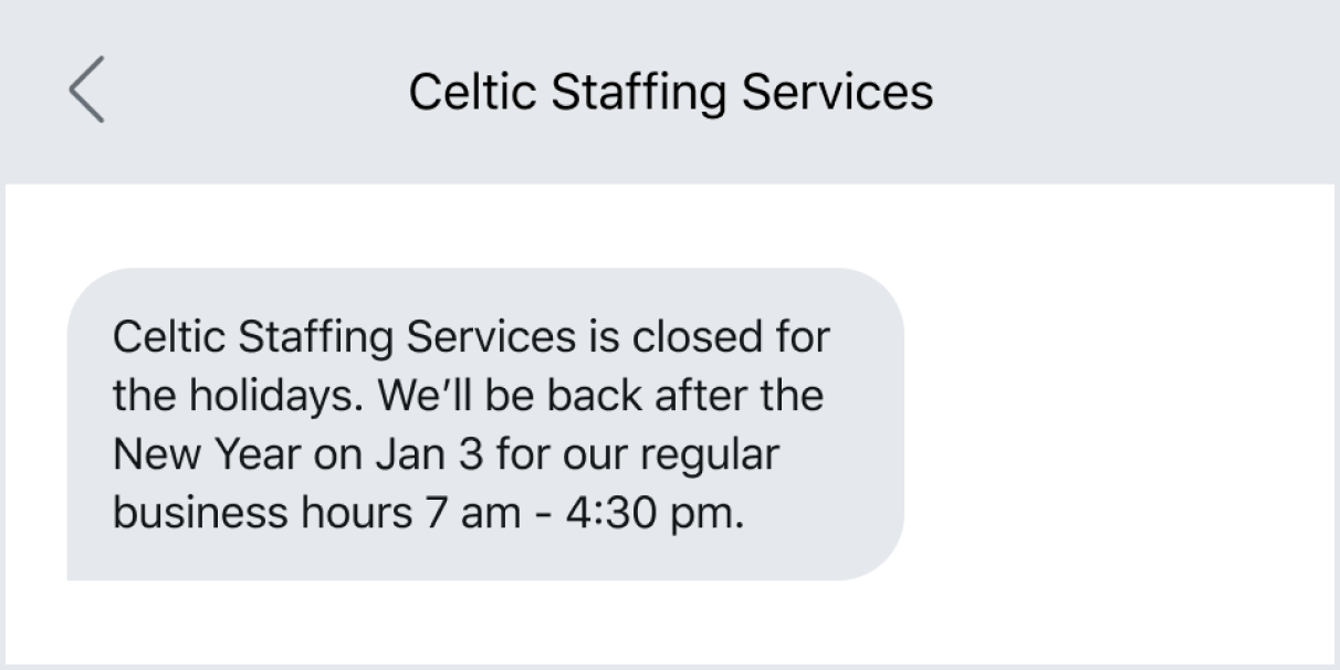 Text example of a holiday out of office message